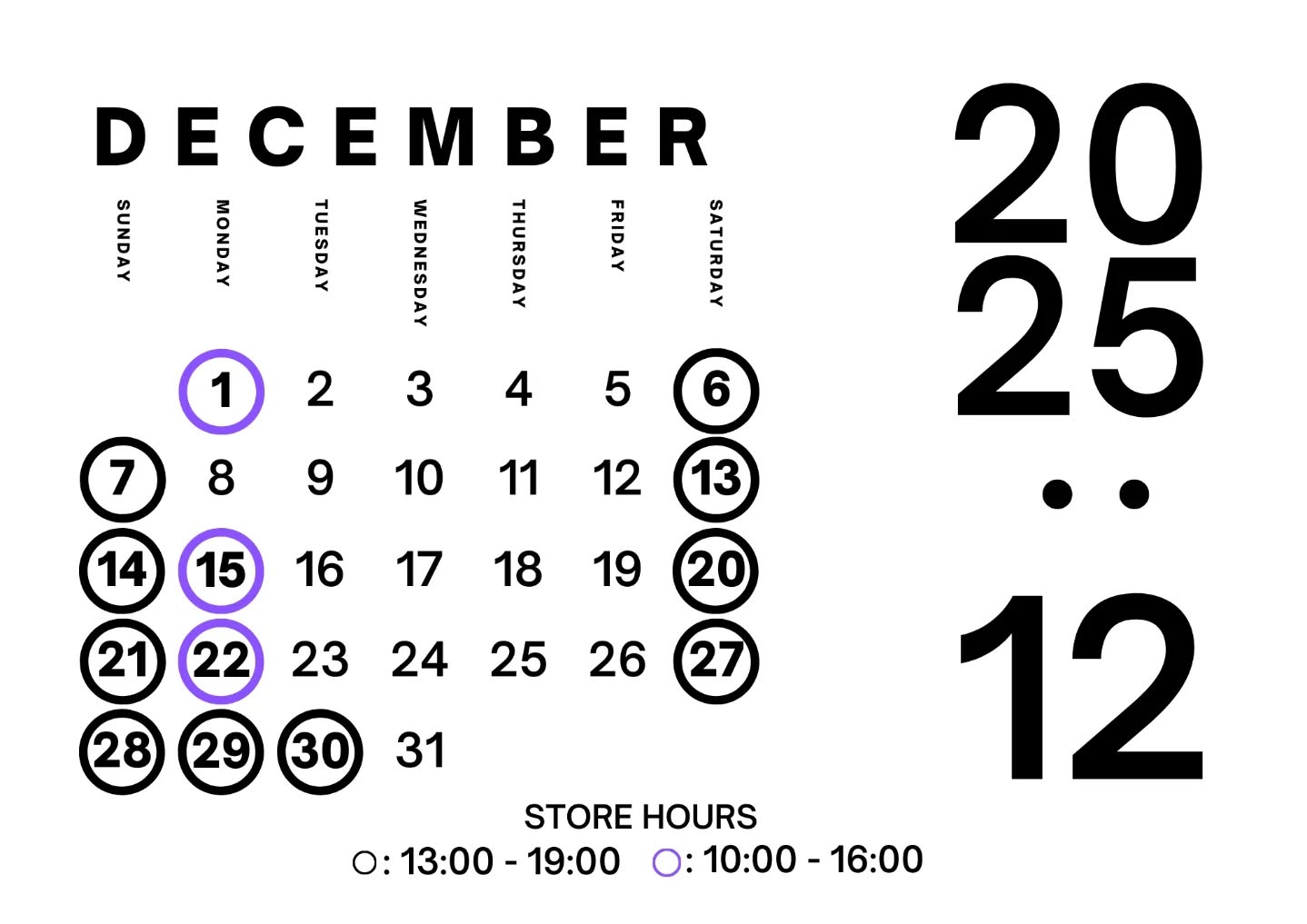 STORE SCHEDULE FOR DECEMBER❄️