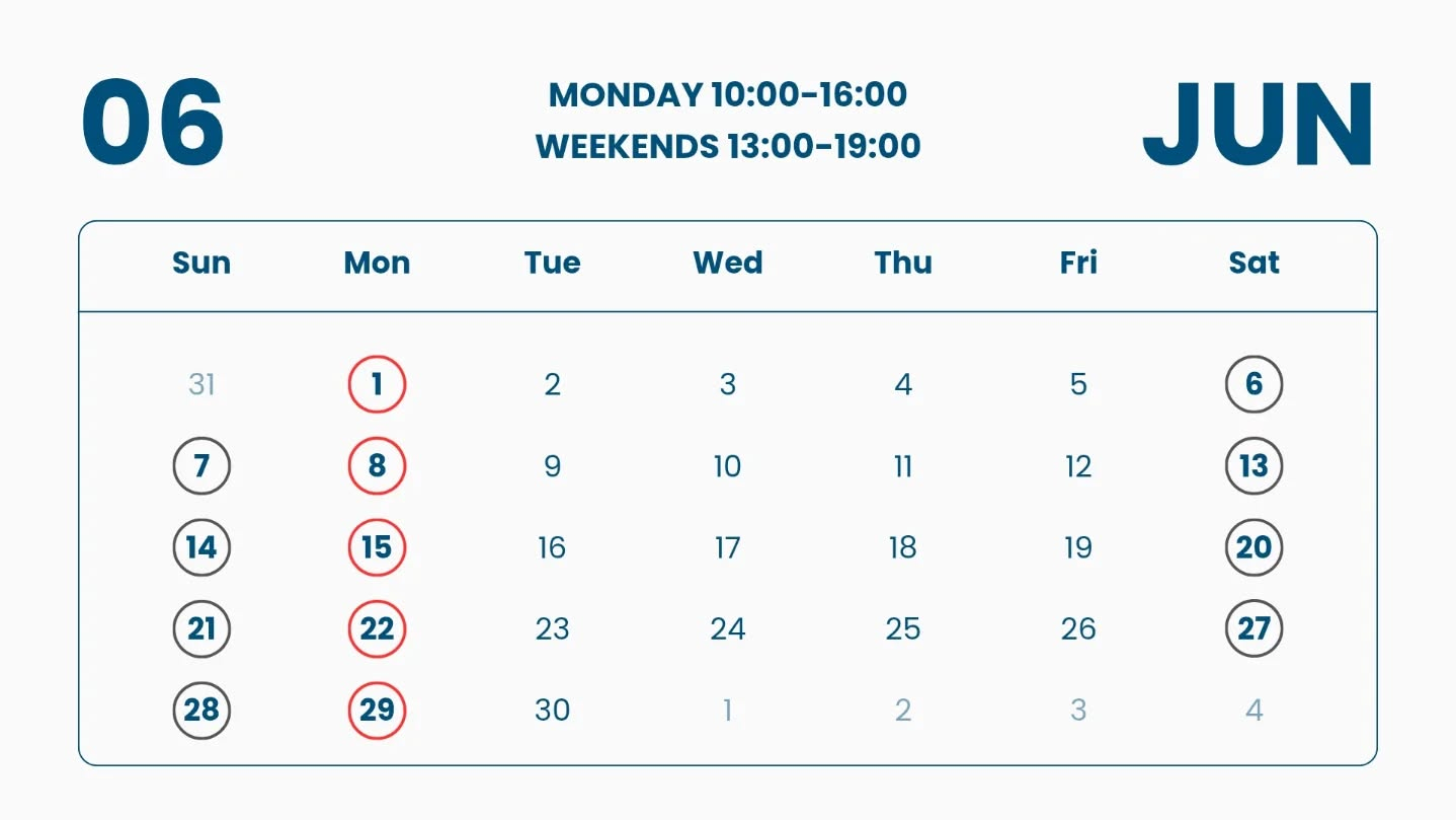 STORE SCHEDULE FOR JUNE